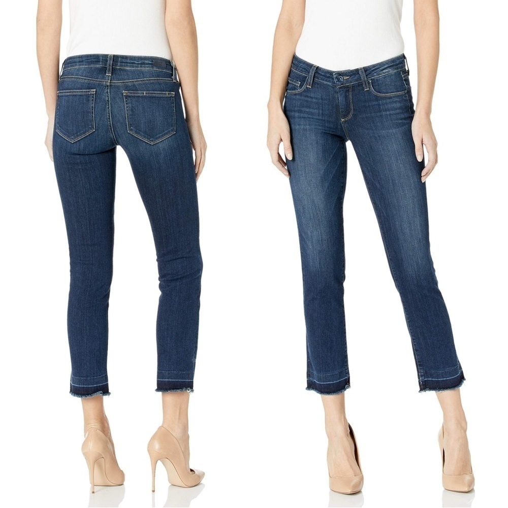 PAIGE • Miki Straight Jeans low rise cropped raw release hem Merrick dark wash